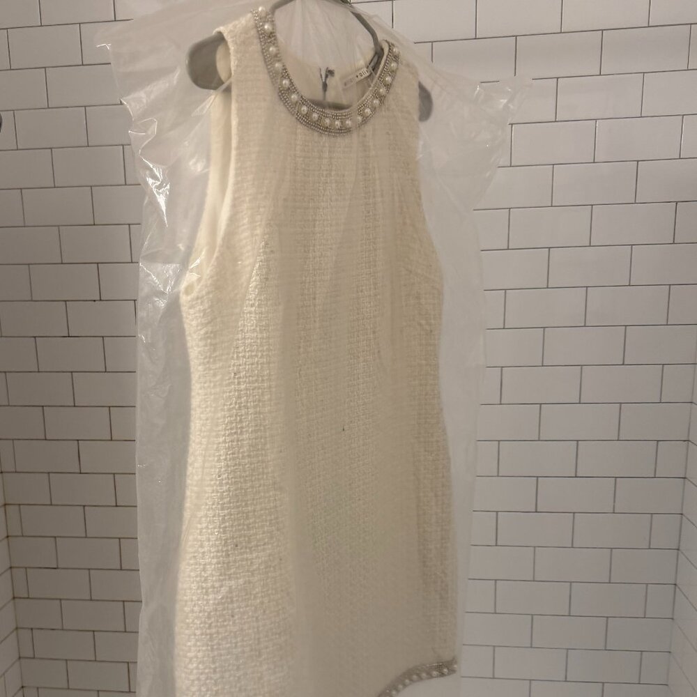 Alice & Olivia Coley Mini Dress, Off White, NWT, Size 14 - Picture 12 of 15